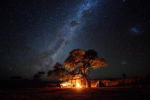 Orion campsite below milky way